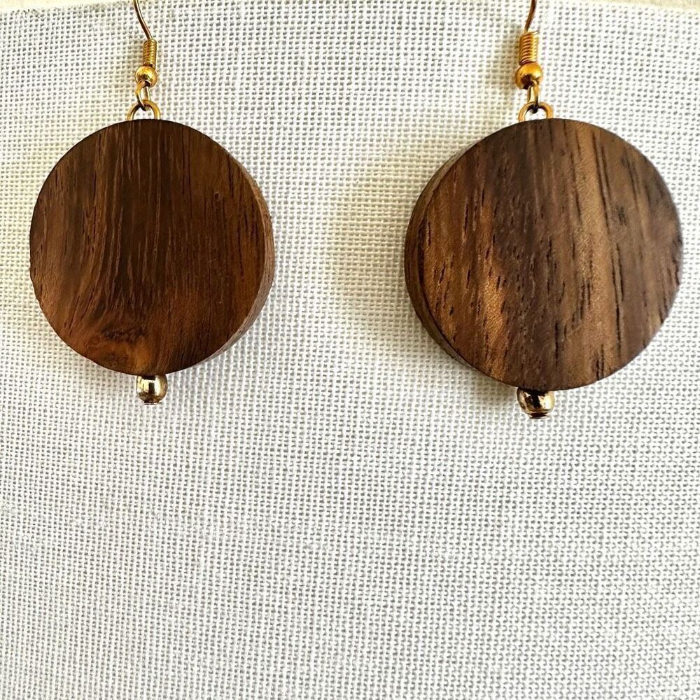 Wood circle drop earrings - Picture 3 of 7